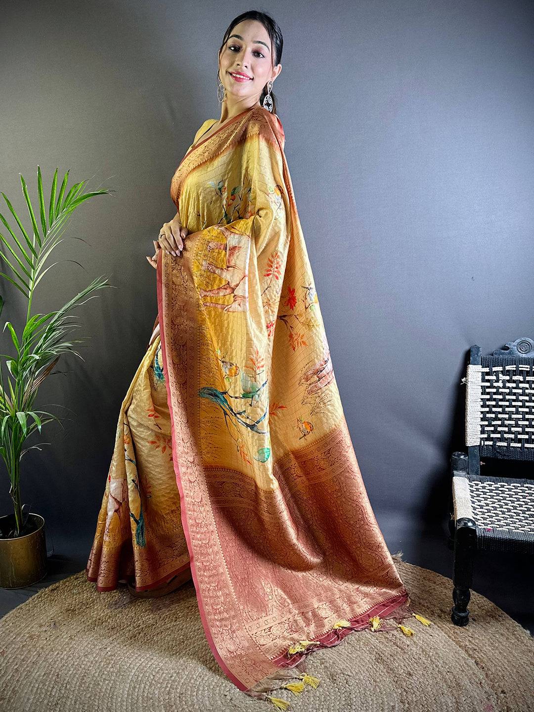 Yellow Chex Radiance Banarasi Silk Saree