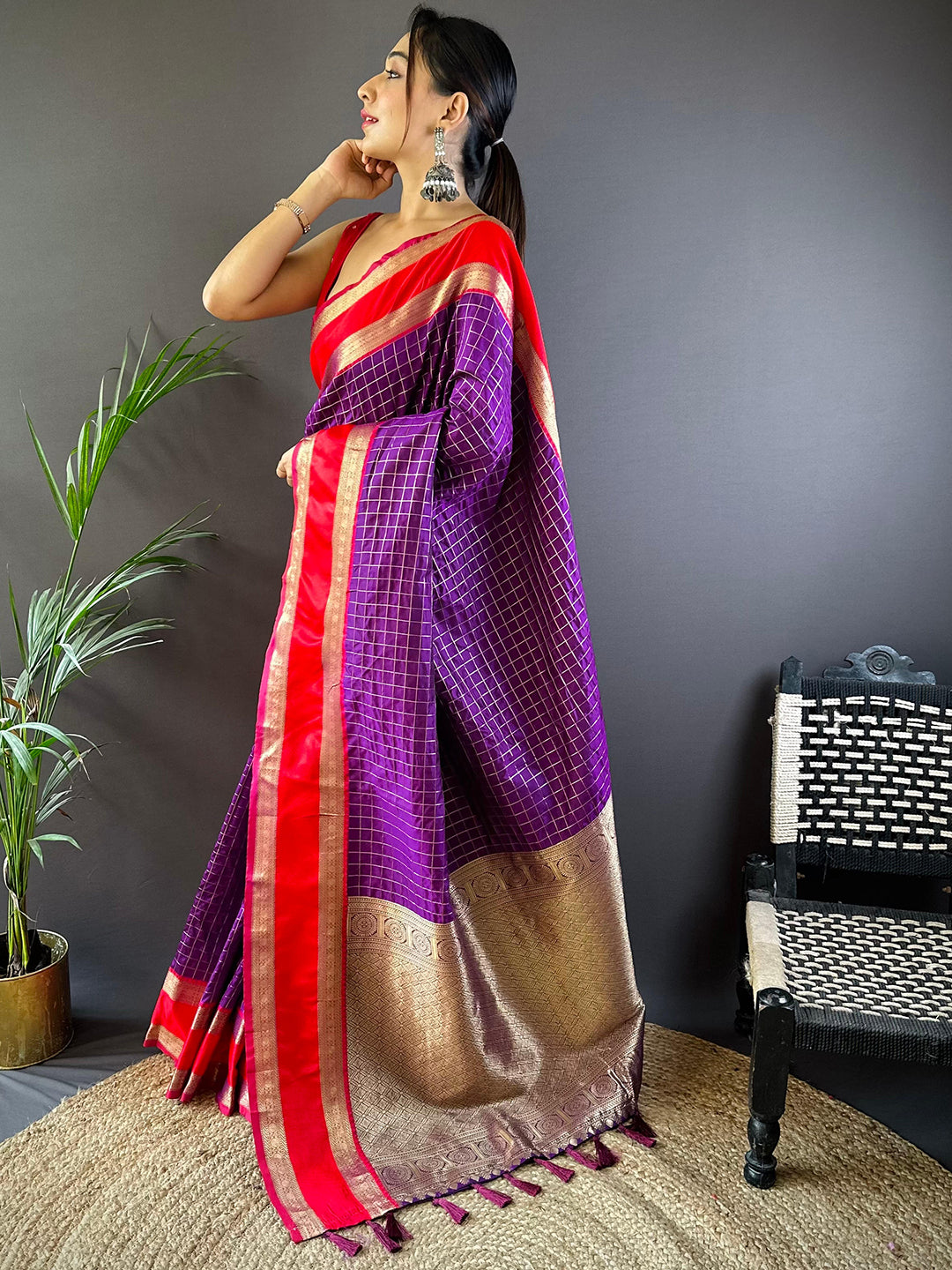 Purple Colour Silk Woven Kanchi Banarasi Saree