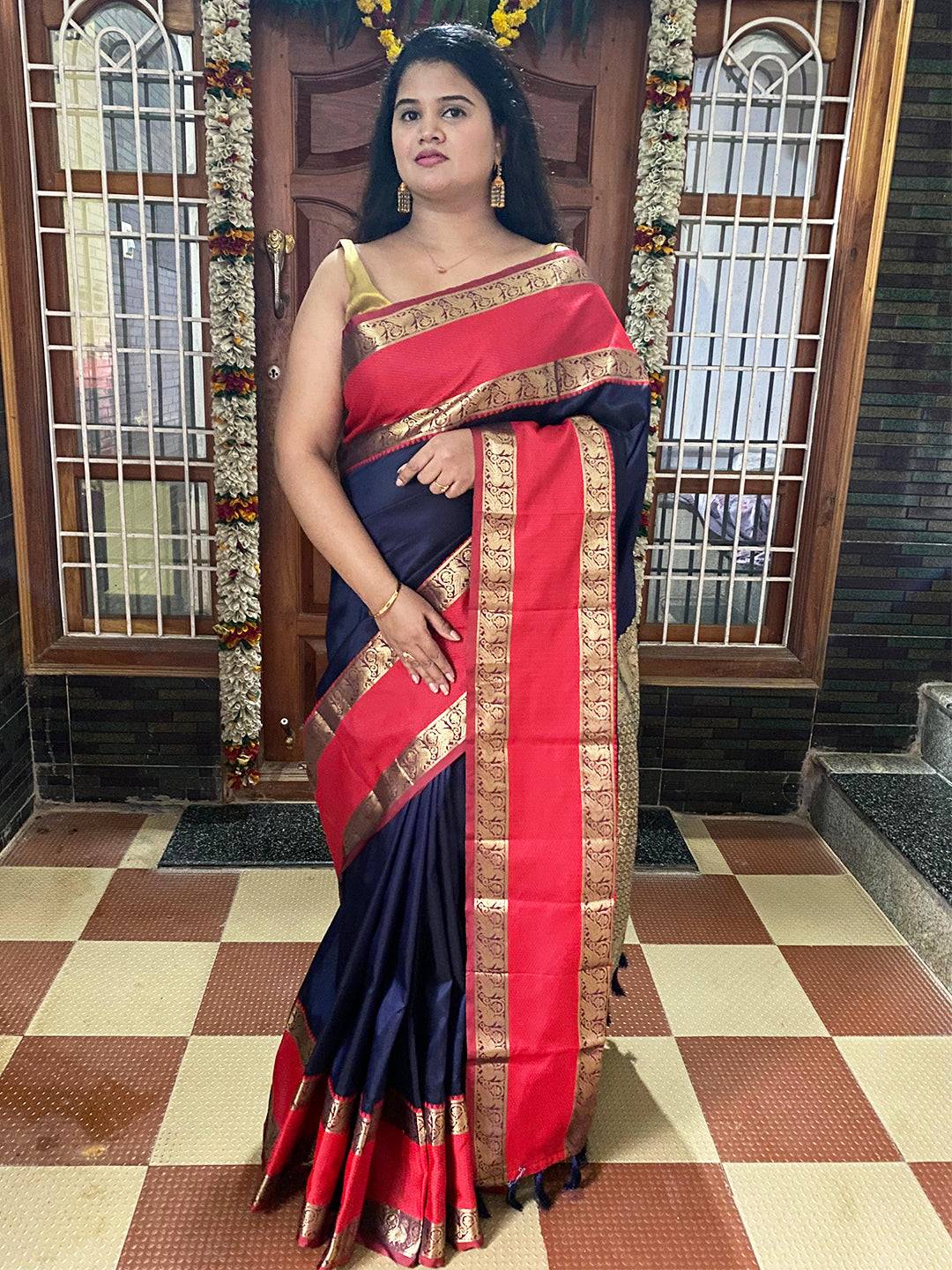 Navy Blue Elegance Kanchi Zari Silk Saree