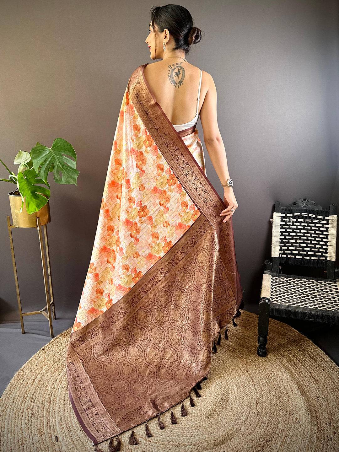 Sunset Orange Floral Saree