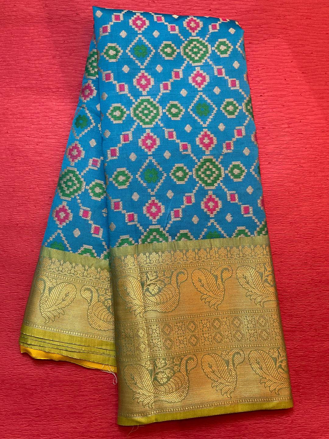 Iris Blue Minakari Ikkat Print Saree