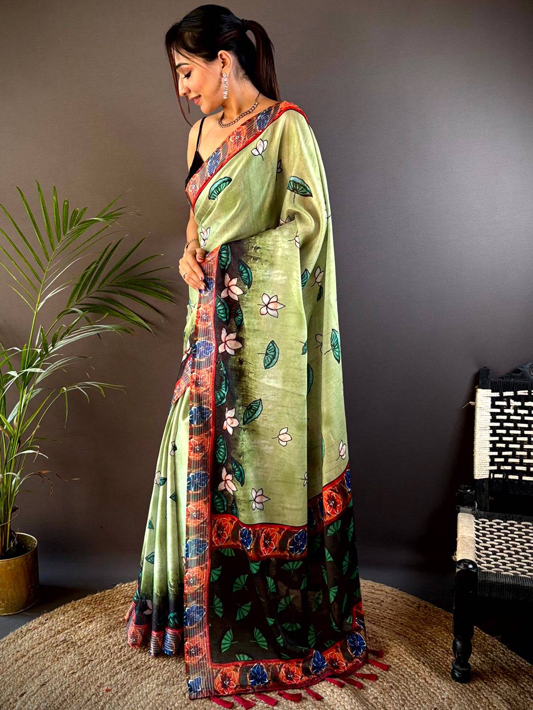 Green Georgette Pichwai Print Saree