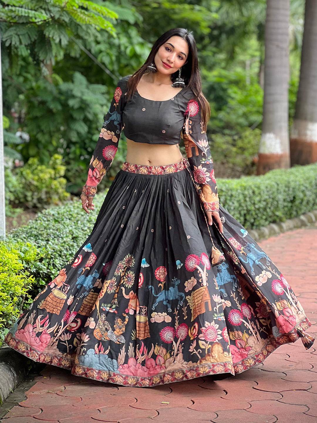 Olive Green Kalamkari Lehenga Set