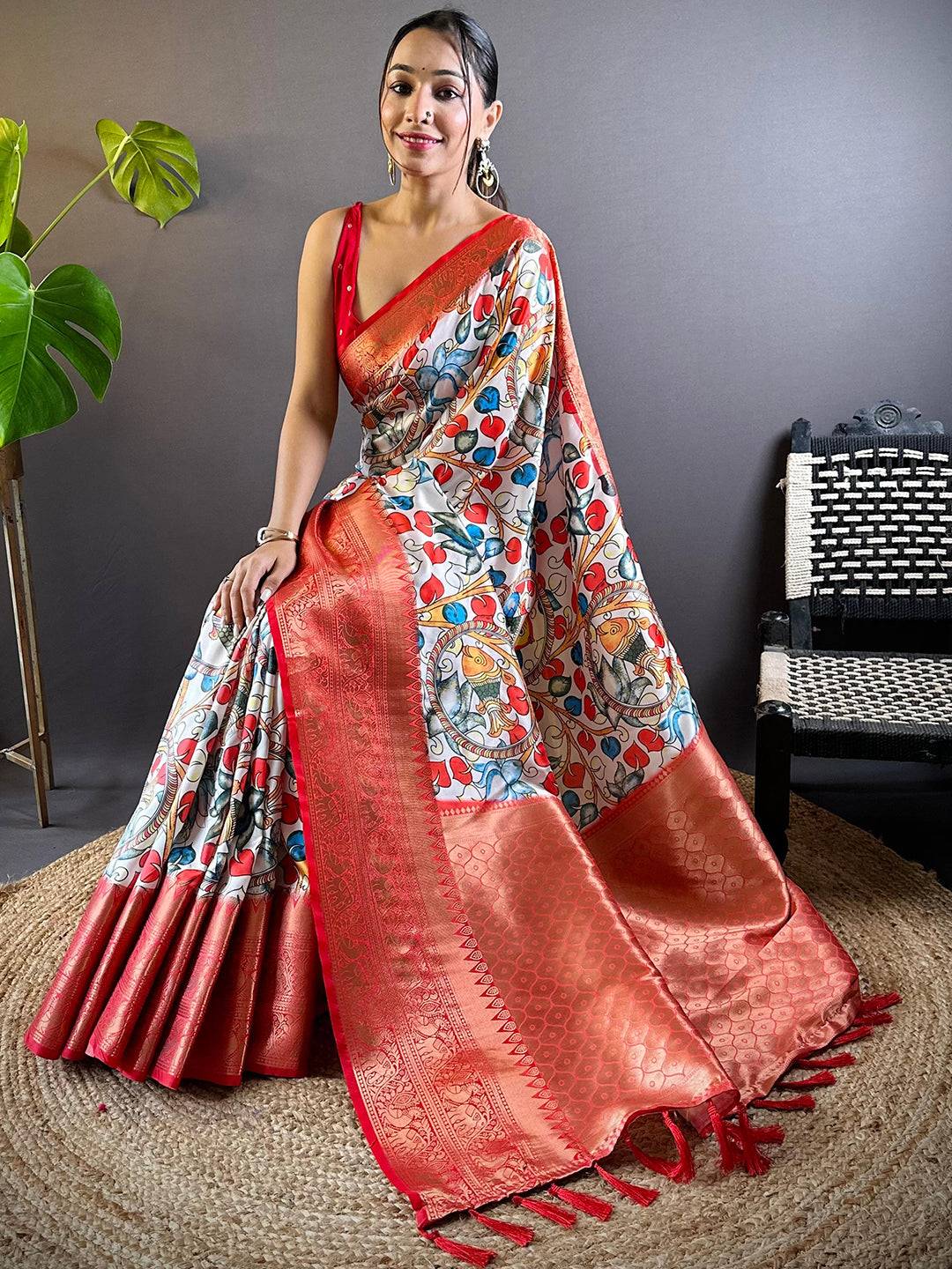 Elegant Kanchi Zari Kalamkari Silk Saree