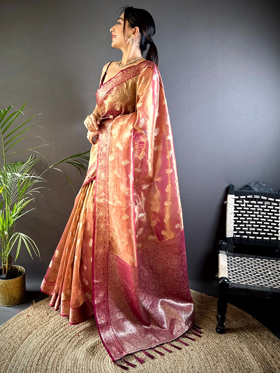 Regal Wine Kora Tissue Saree