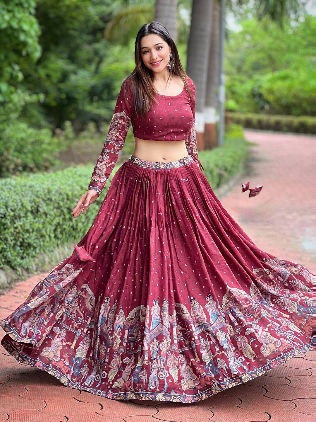 Deep Maroon Kalamkari Lehenga Set