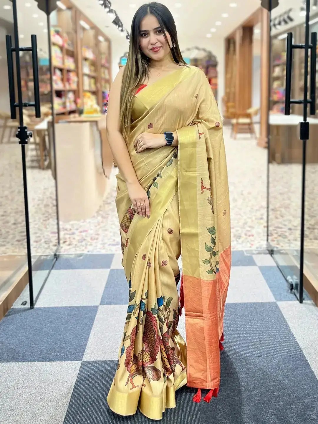  Pen Kalamkari Linen Tissue Soft Saree