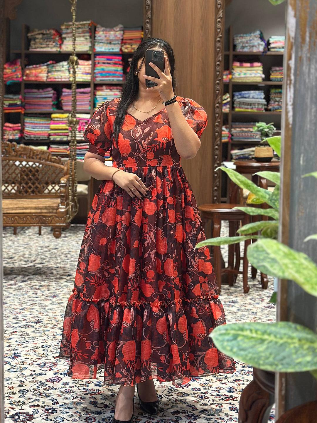 Scarlet Bloom Floral Kota Midi