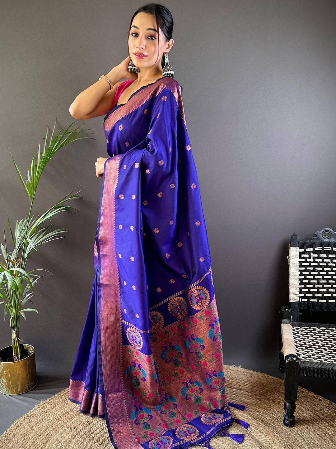 Amethyst Purple Copper Elegance Soft Silk Saree