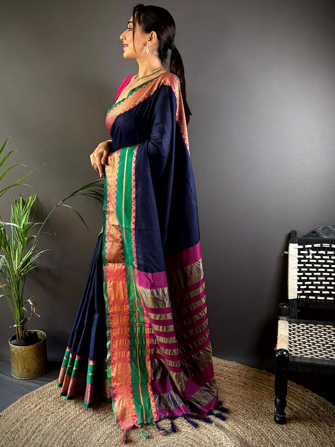 Navy Gold Zari Silk Saree