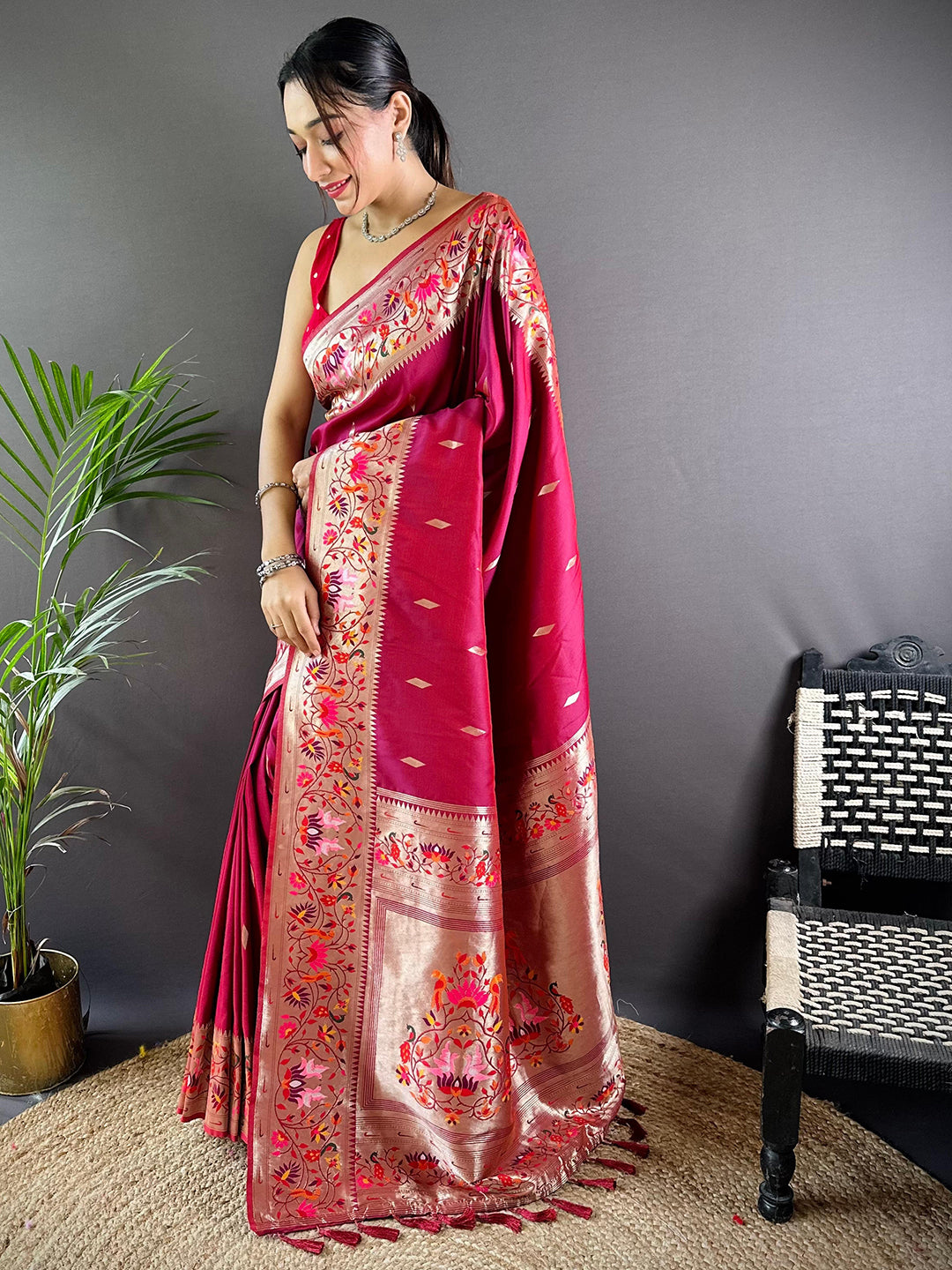 Wine Yevla Paithani Meenakari Saree