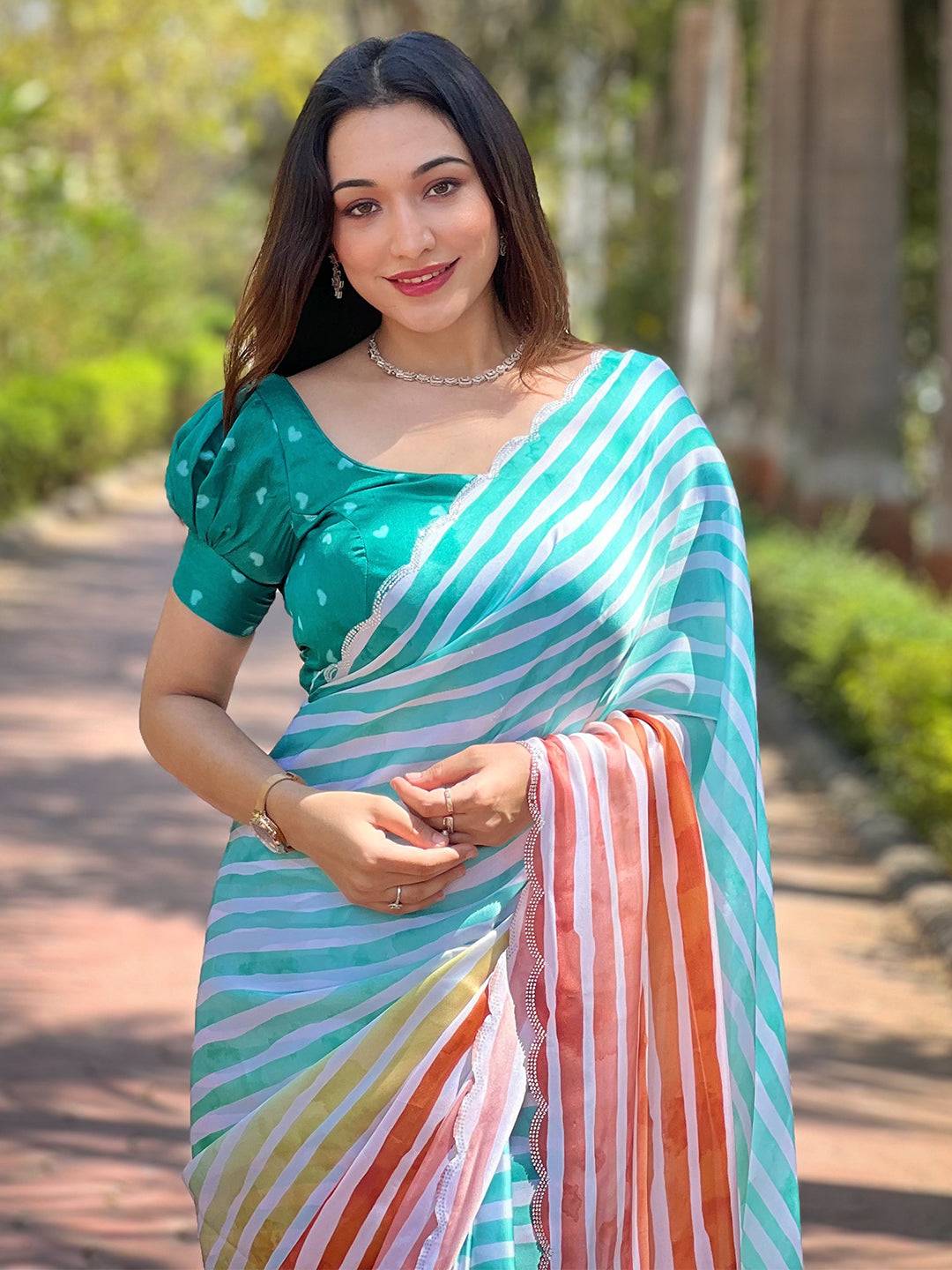 Latest Stripted Leheriya Saree