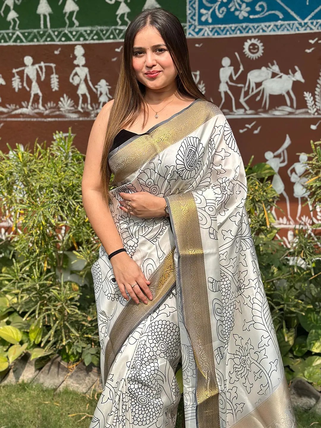 Beautiful Kalamkari saree showcasing block print work