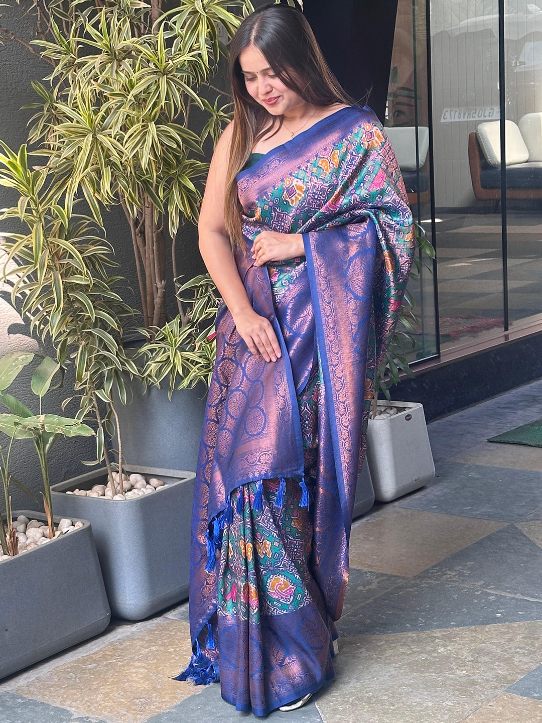 Teal Colour Dola Silk Saree with Zari Work