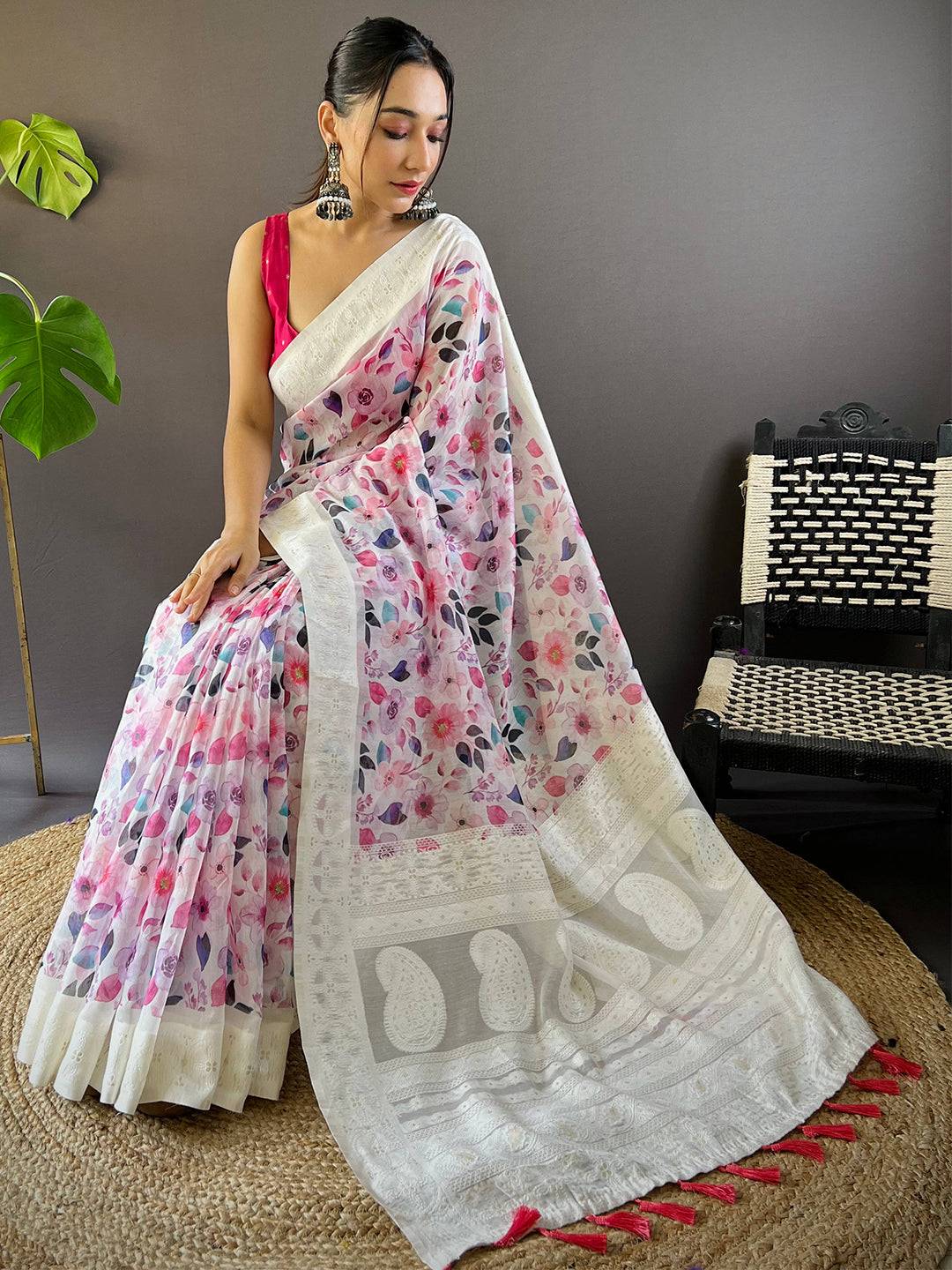 Radiant Lakhnavi Floral Print Saree