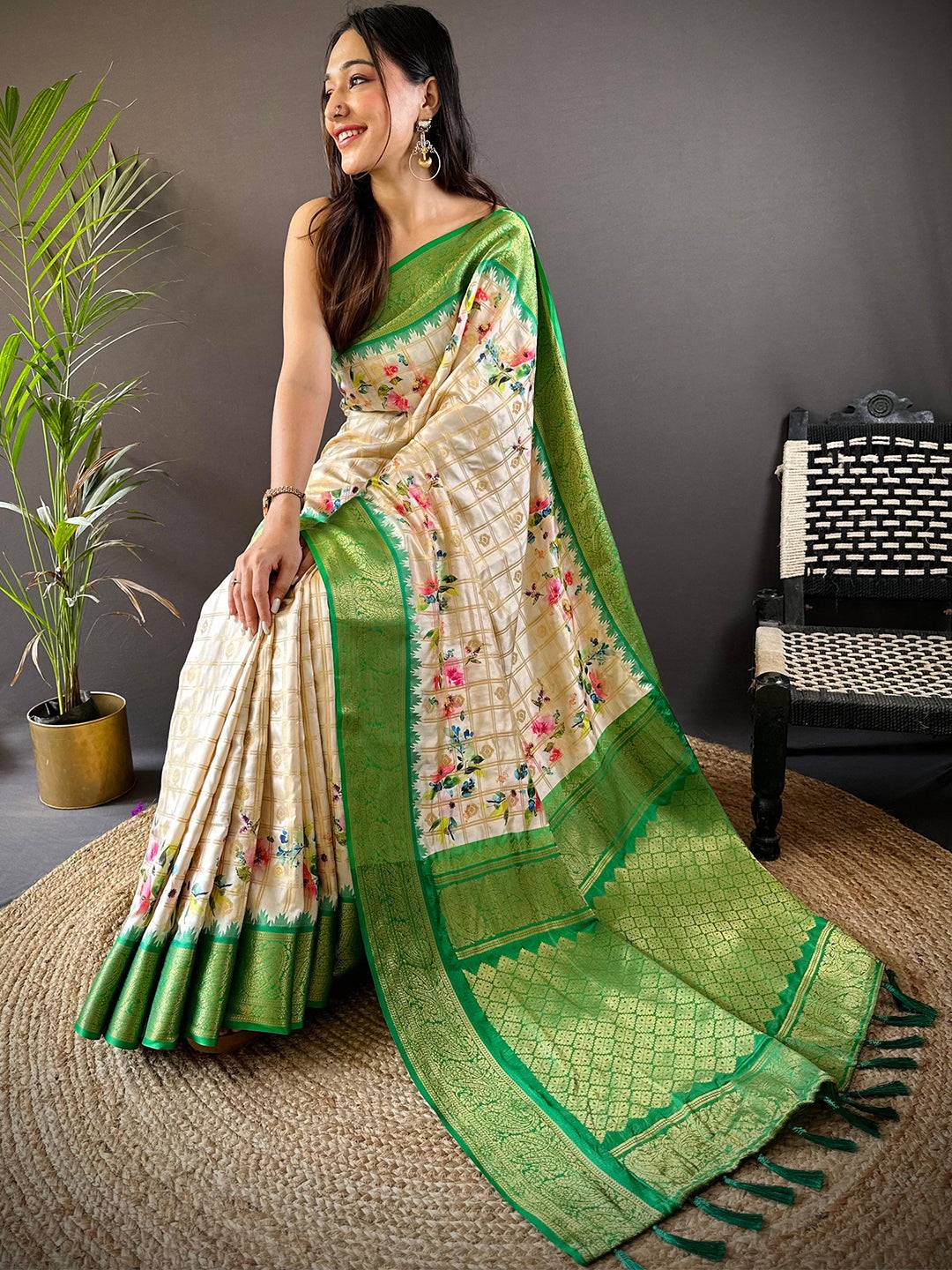 Green Kovai Rettapet Border Digital Print Saree