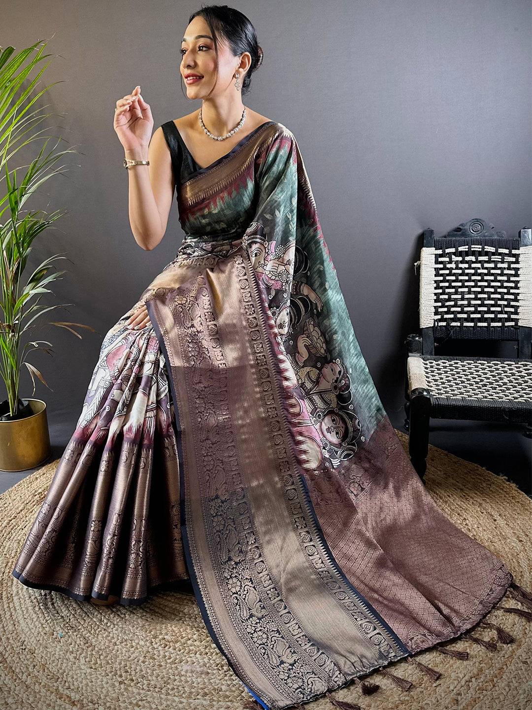 Intricate Teal Banarasi Silk Saree