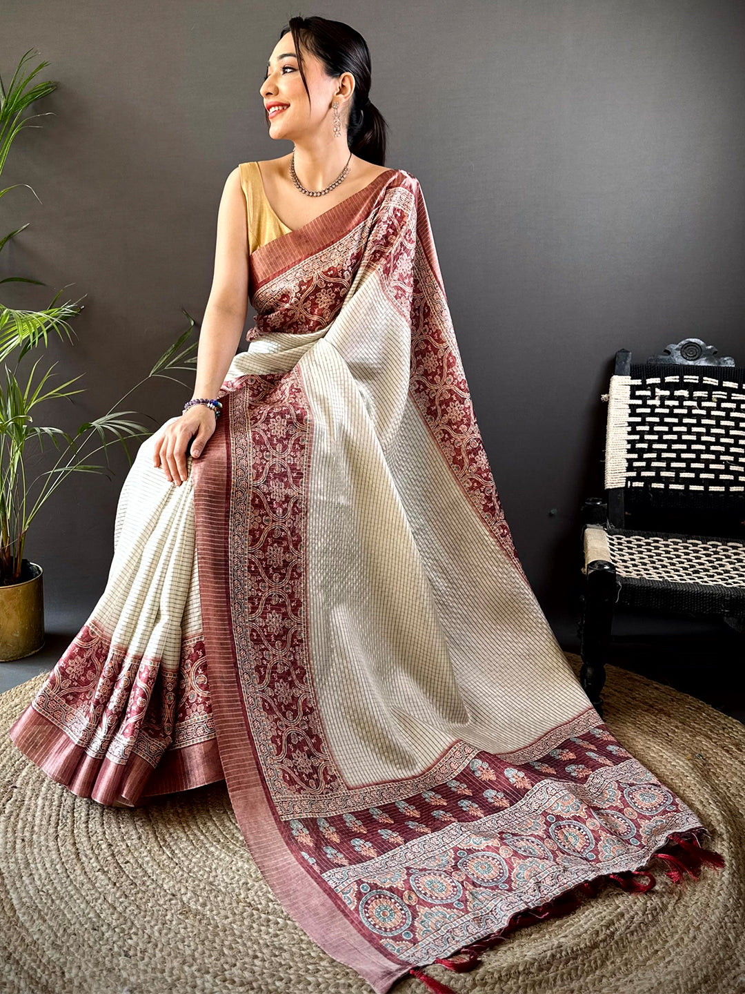 Maroon Soft Silk Floral Digital Saree