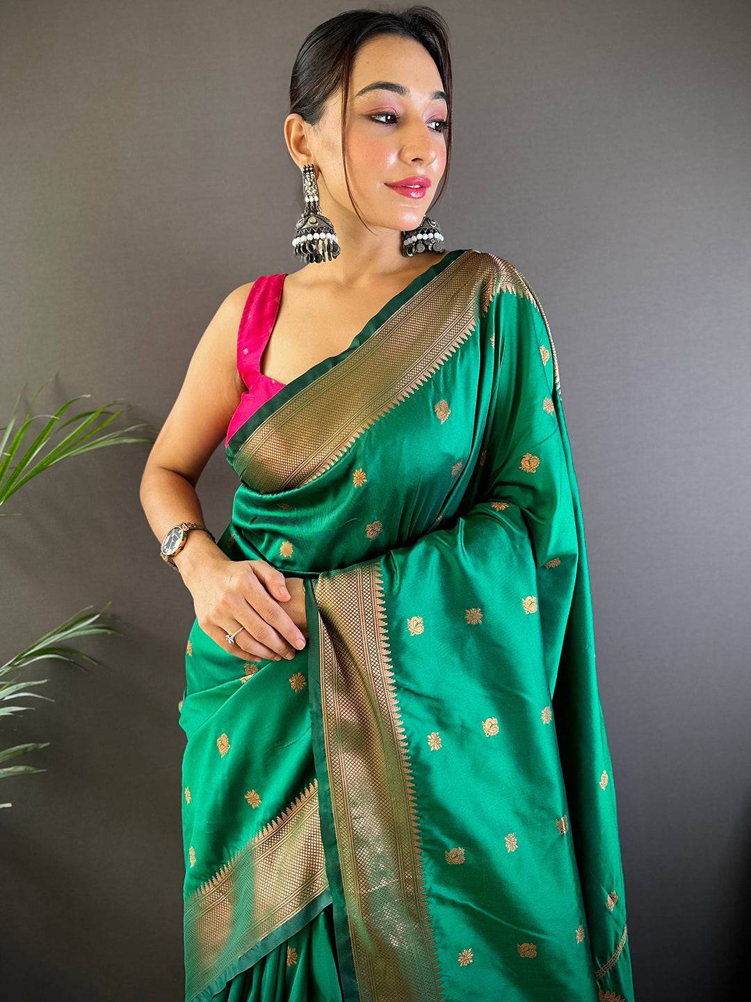 Jade Green Copper Elegance Soft Silk Saree