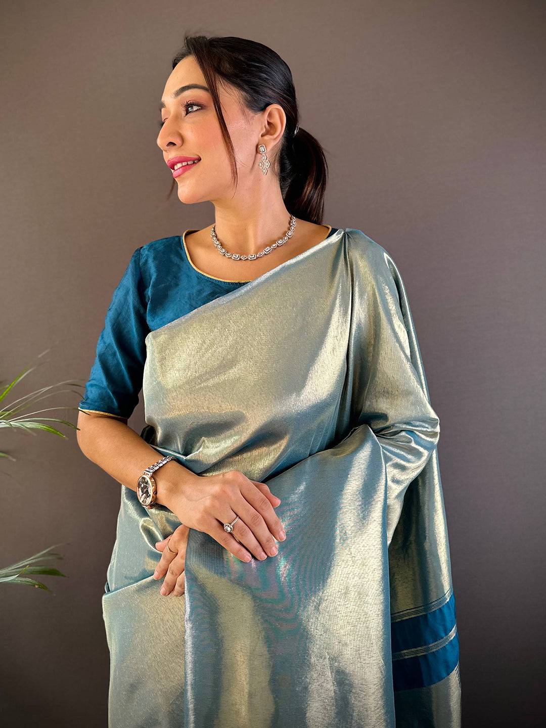 Teal Elegance Kanjivaram Saree