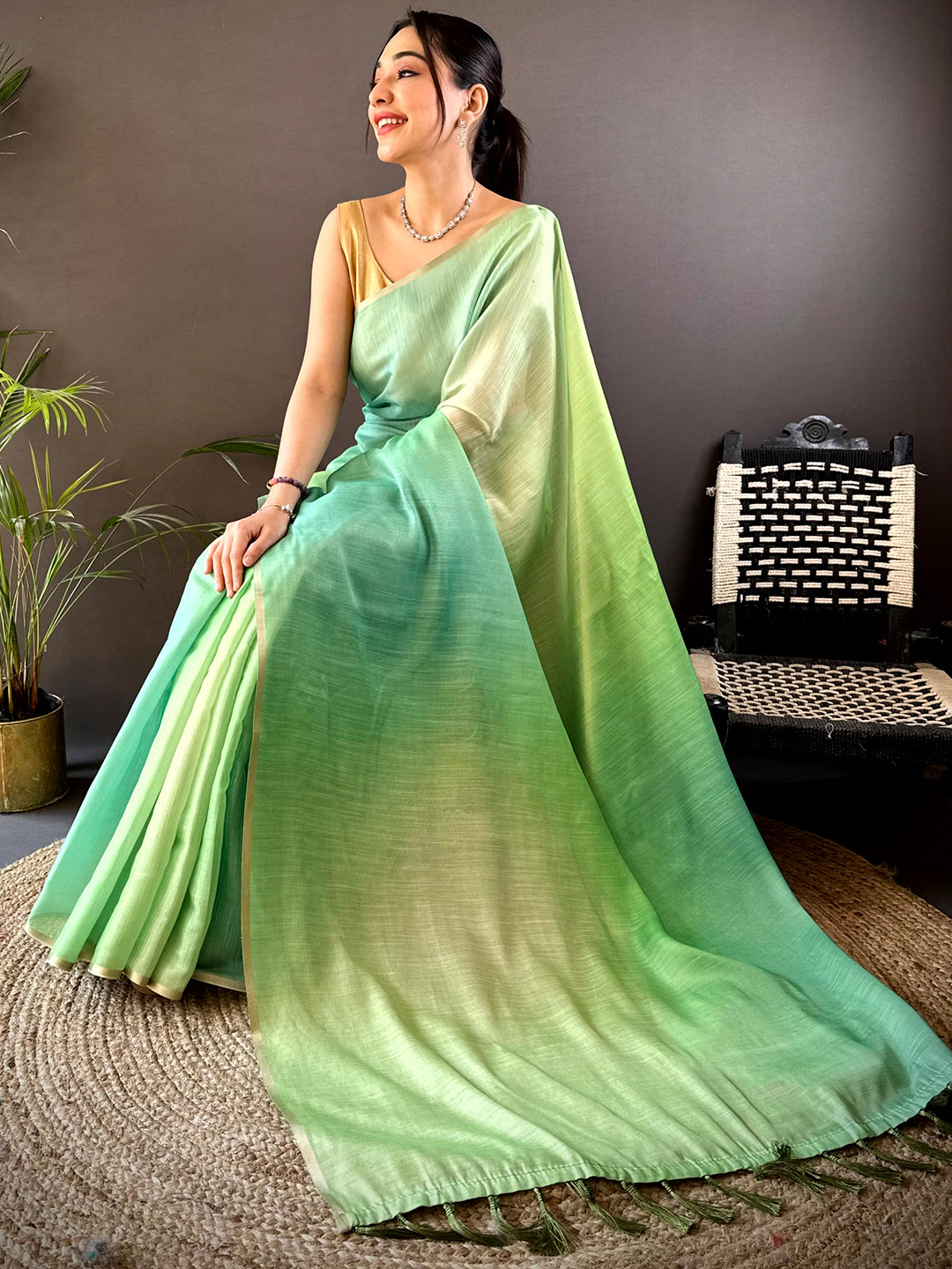 Green Ombre Chanderi Tissue Saree