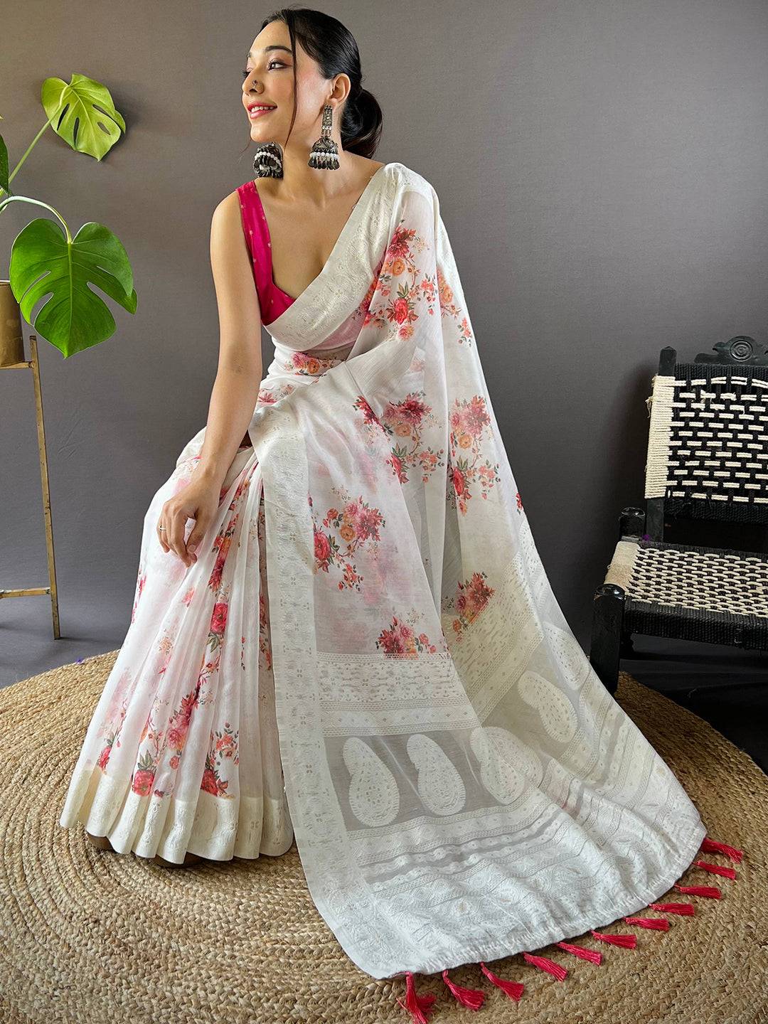 Bollywood Bloom Linen Lakhnavi Saree