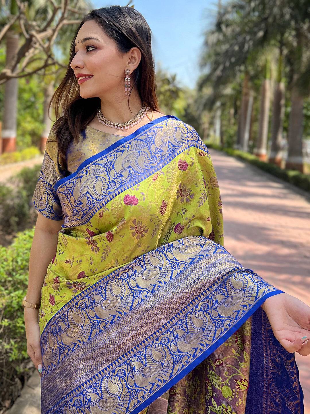 Blue Banarasi tissue silk saree with intricate zari work