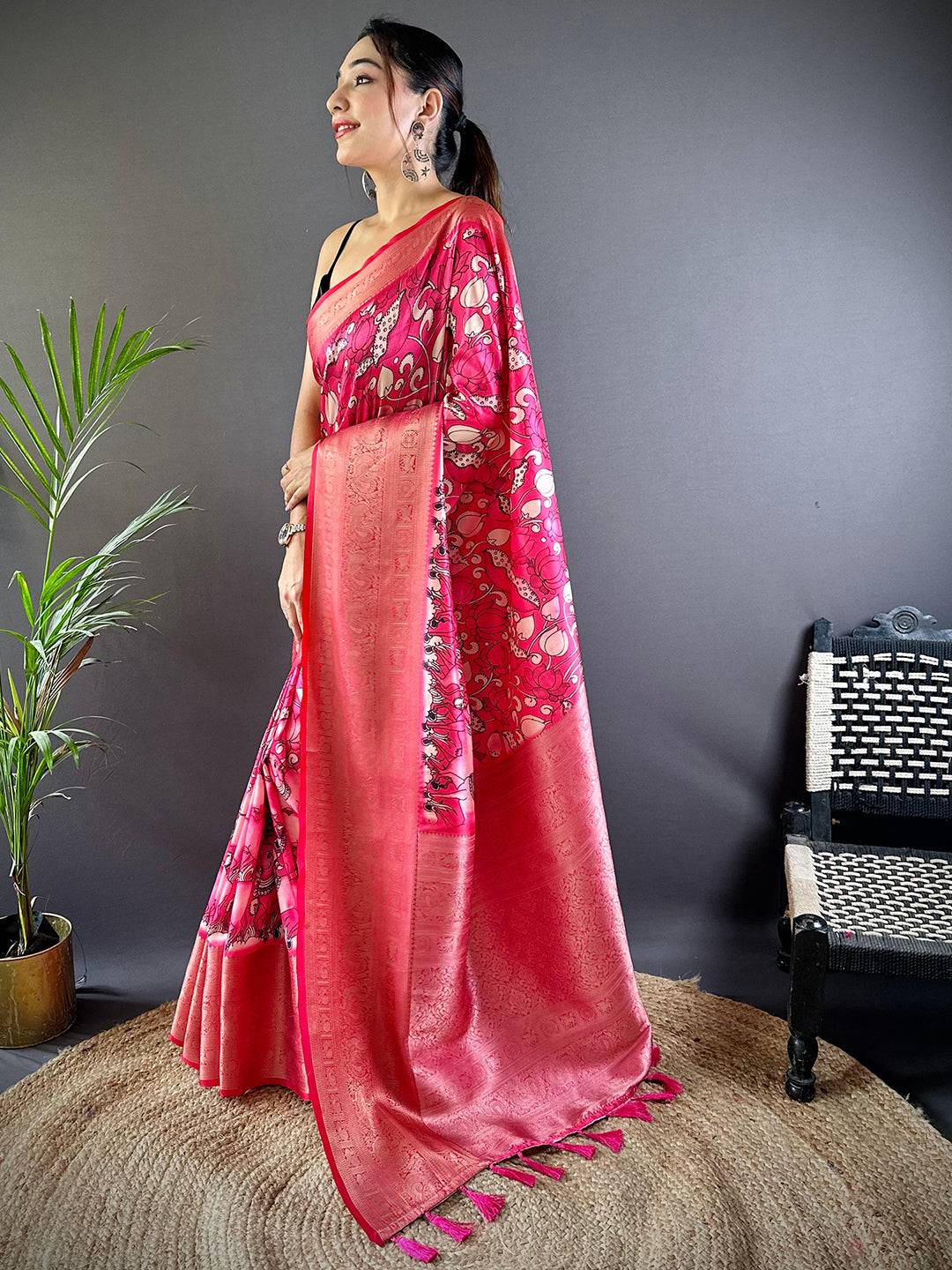 Pink Serenity Soft Silk Kalamkari Saree