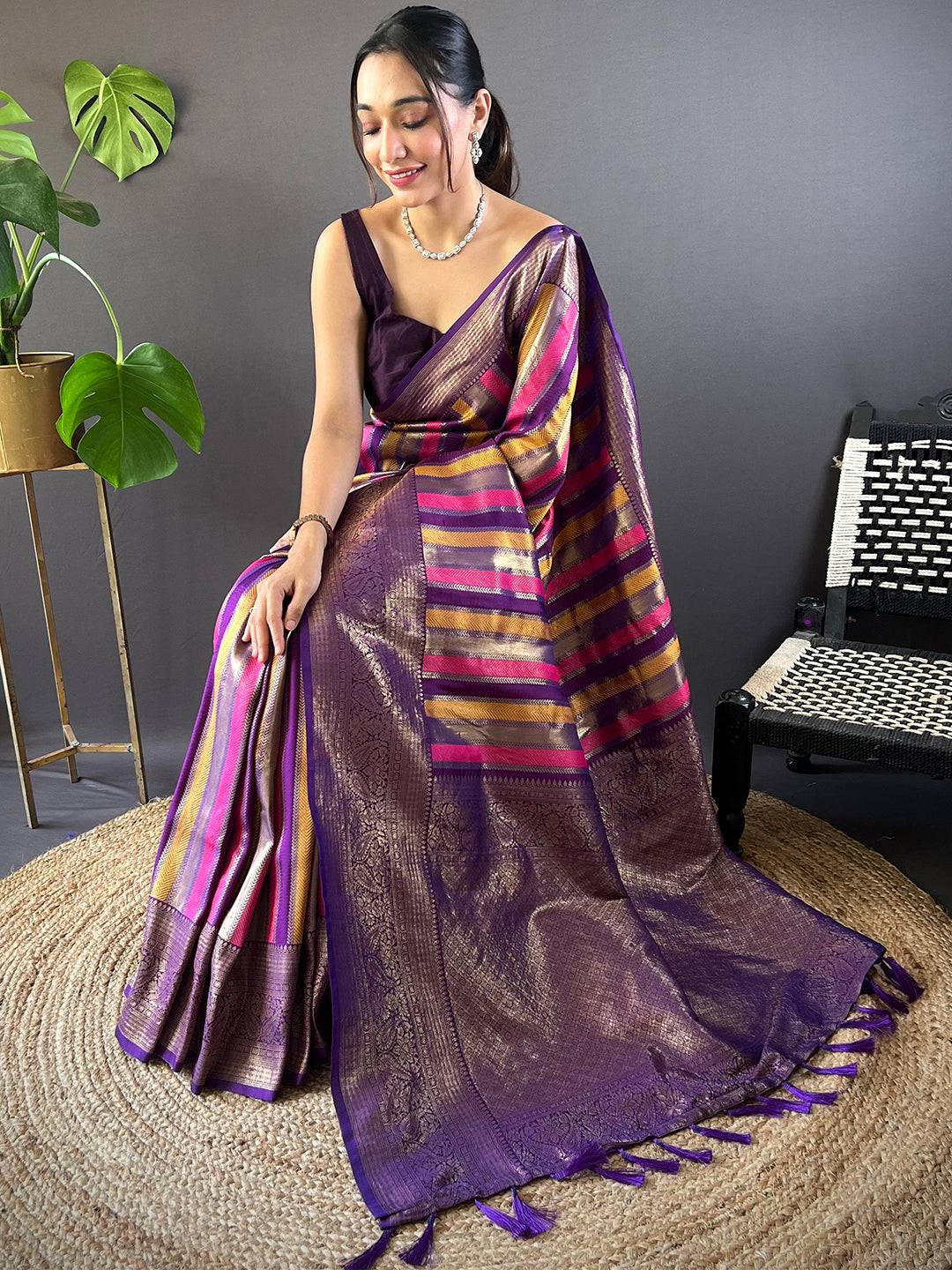 Radiant Stripes Banarasi Silk Saree