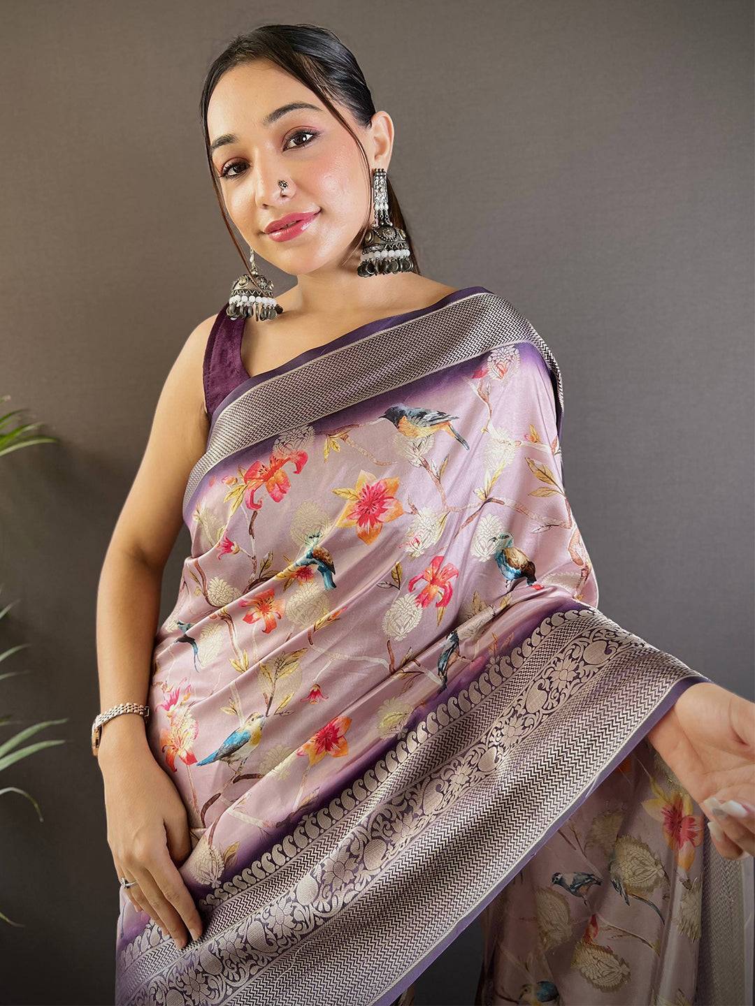 Aster Floral Brids Print Saree