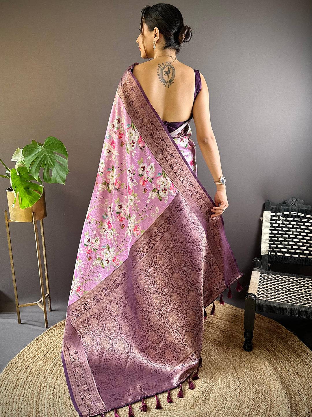 Lavender Bliss Floral Saree