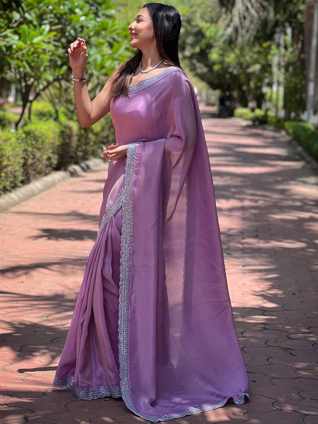 Salvia Lavender Pure Viscose Dyed Saree