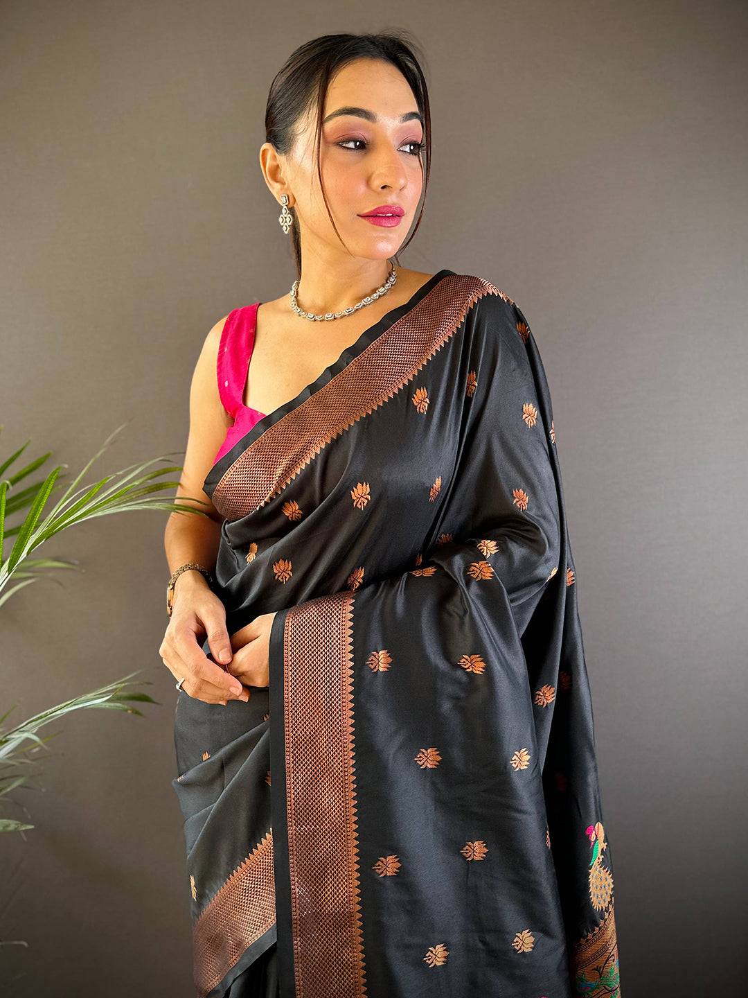 Copper Allure Soft Silk Black Saree