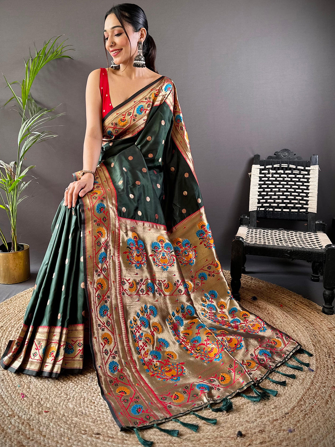 Dark Green Colour Yevla Paithani Soft Silk Saree