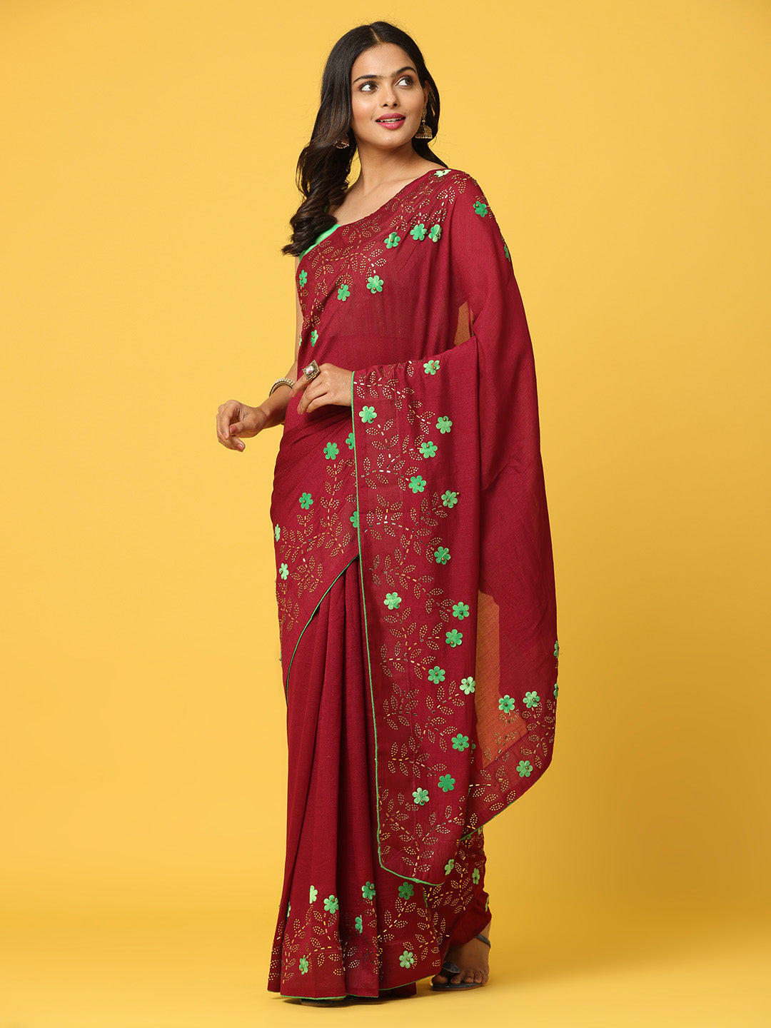 Soft Vichitra Silk Swaroski Work Party Wear Saree