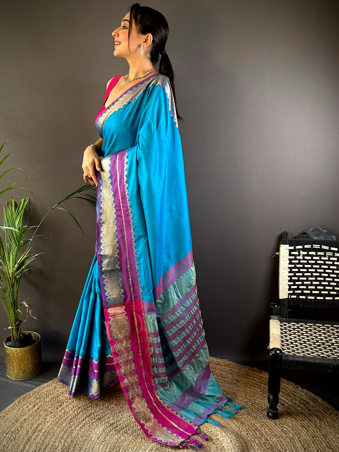 Blue Gold Zari Silk Saree