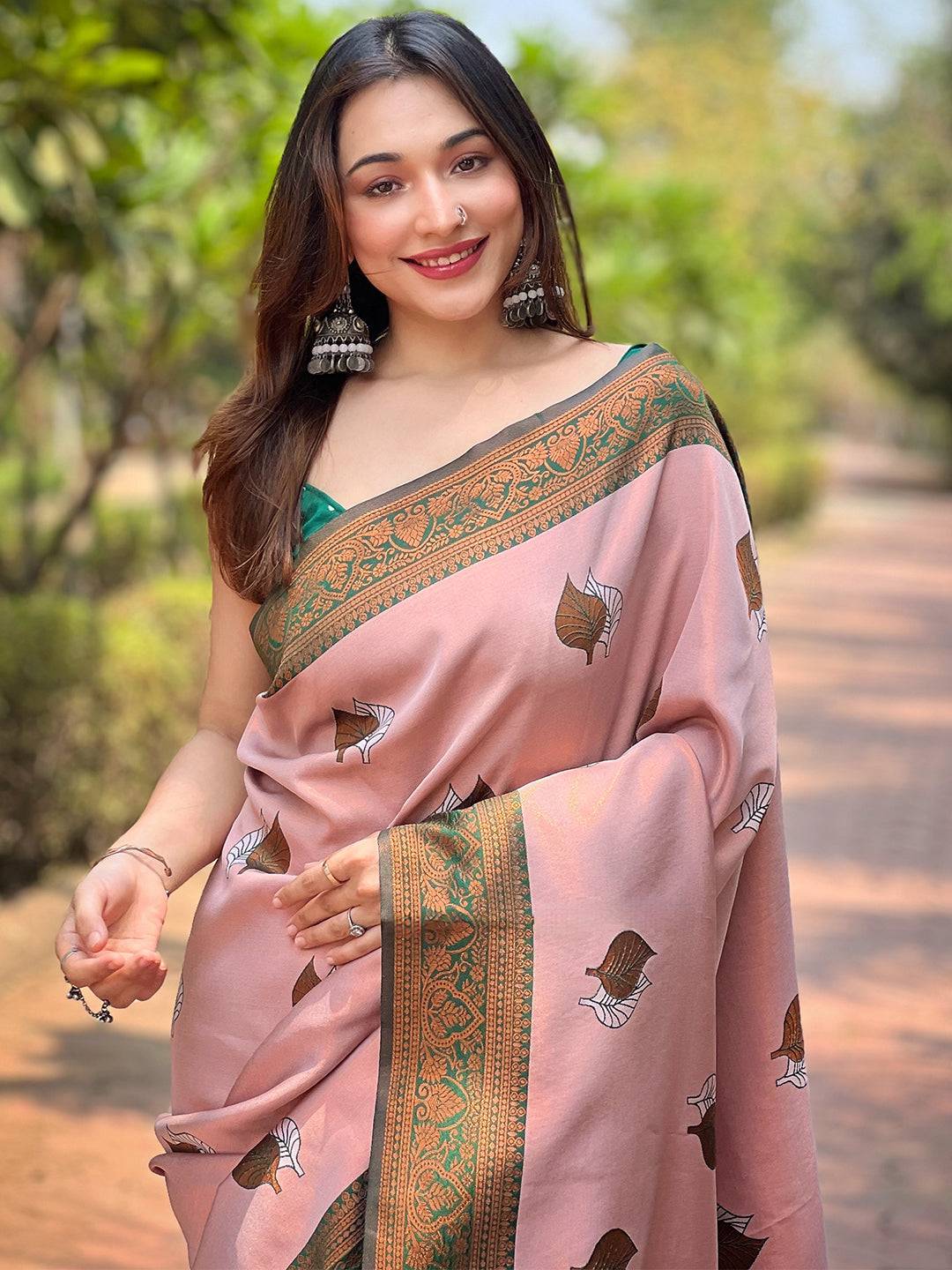 Light Pink Kanjivaram Tissue Saree With Gold Zari Weaving