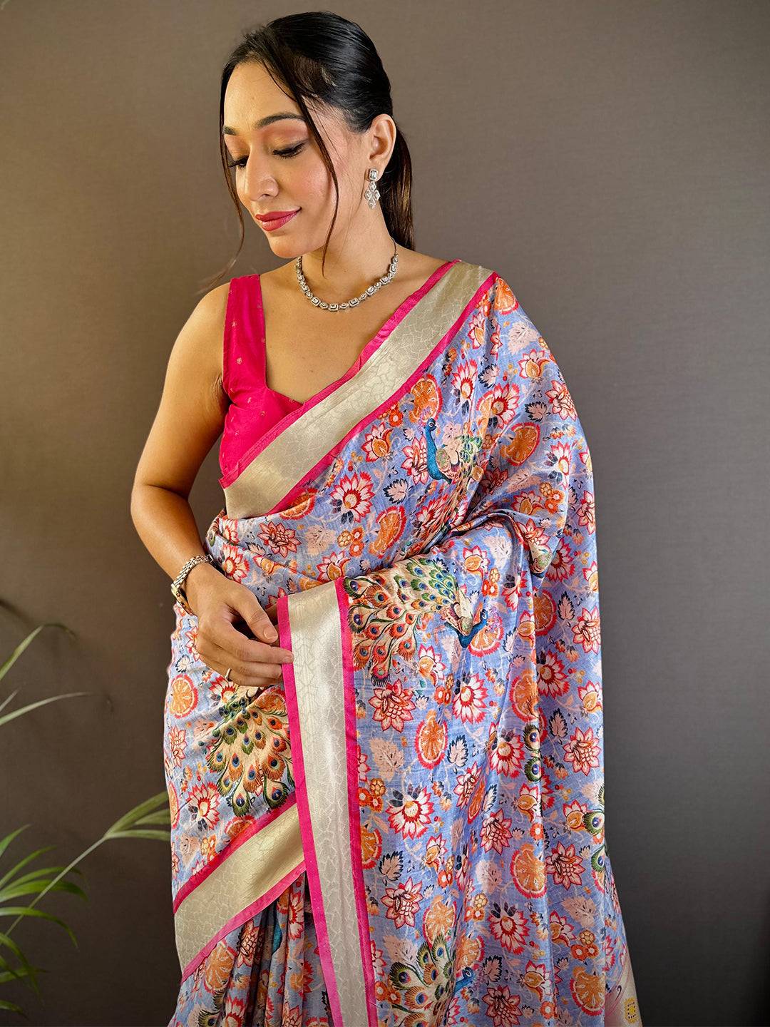 Lavender Blossom Phulkari Silk Saree