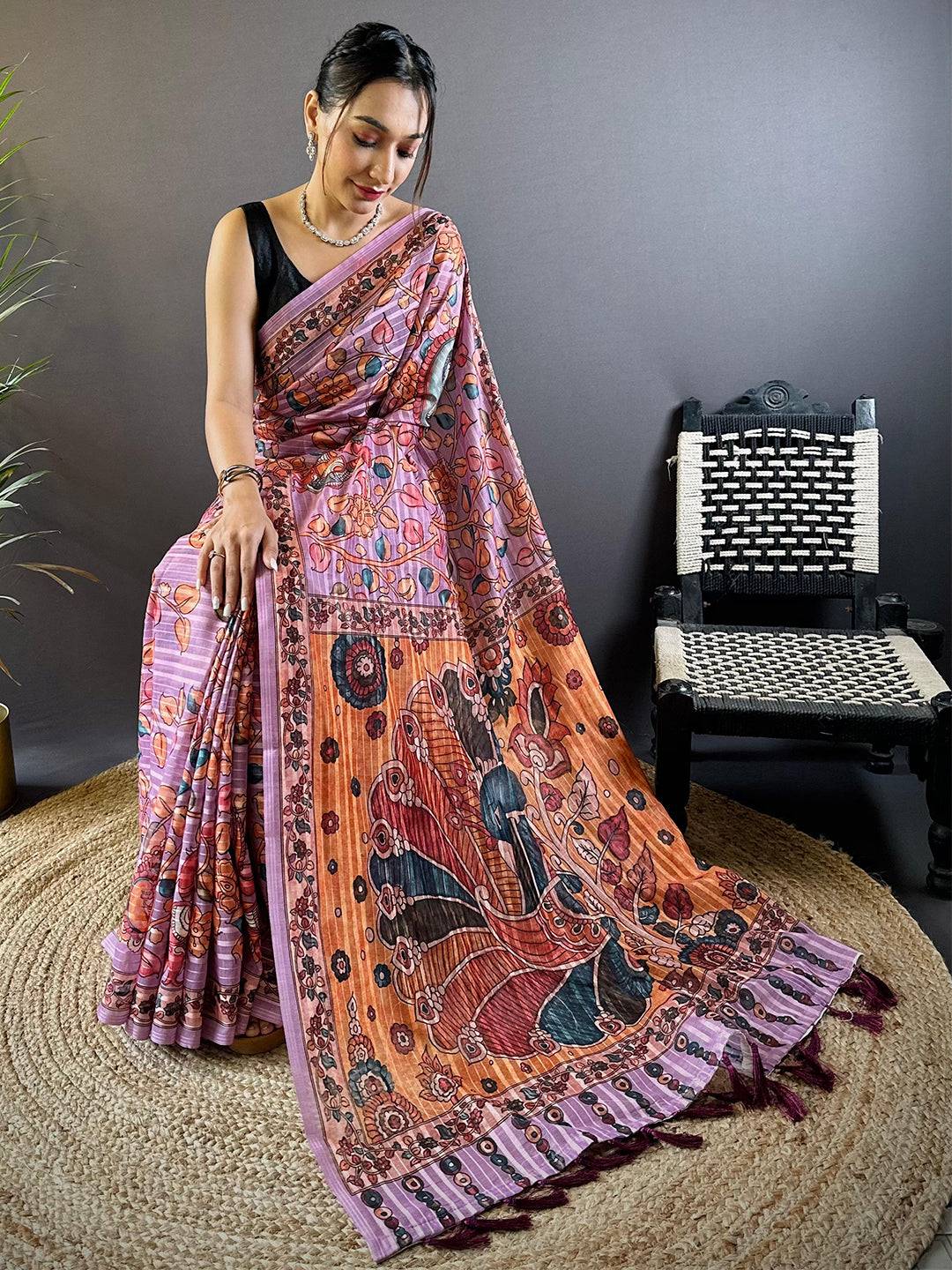 Blush Pink Kalamkari Saree