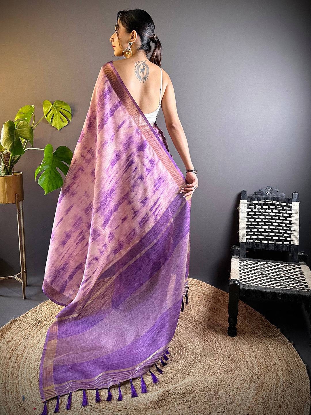 Iris Shibori Print Linen Saree