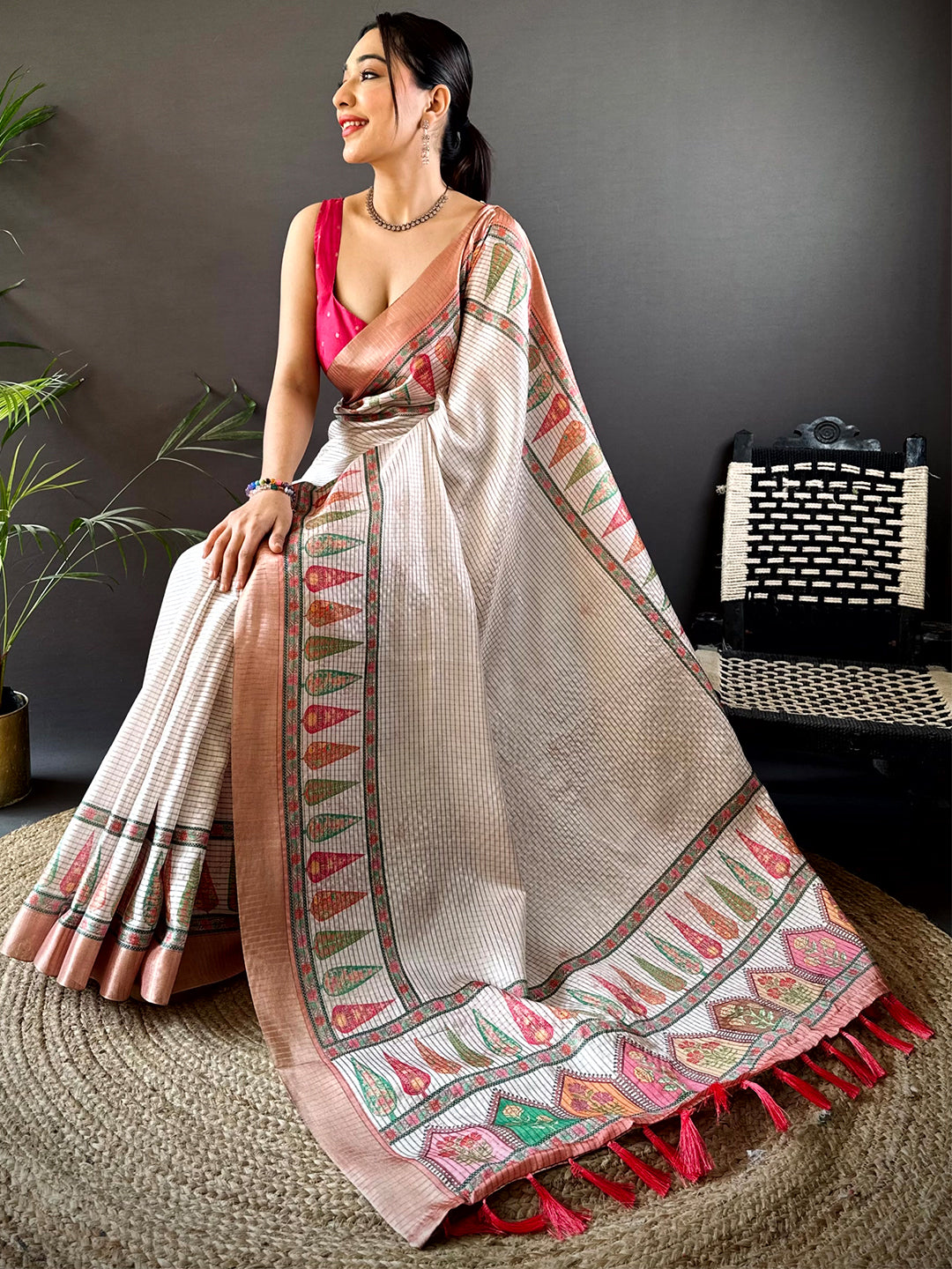 Radiant Coral Soft Silk Digital Print Saree