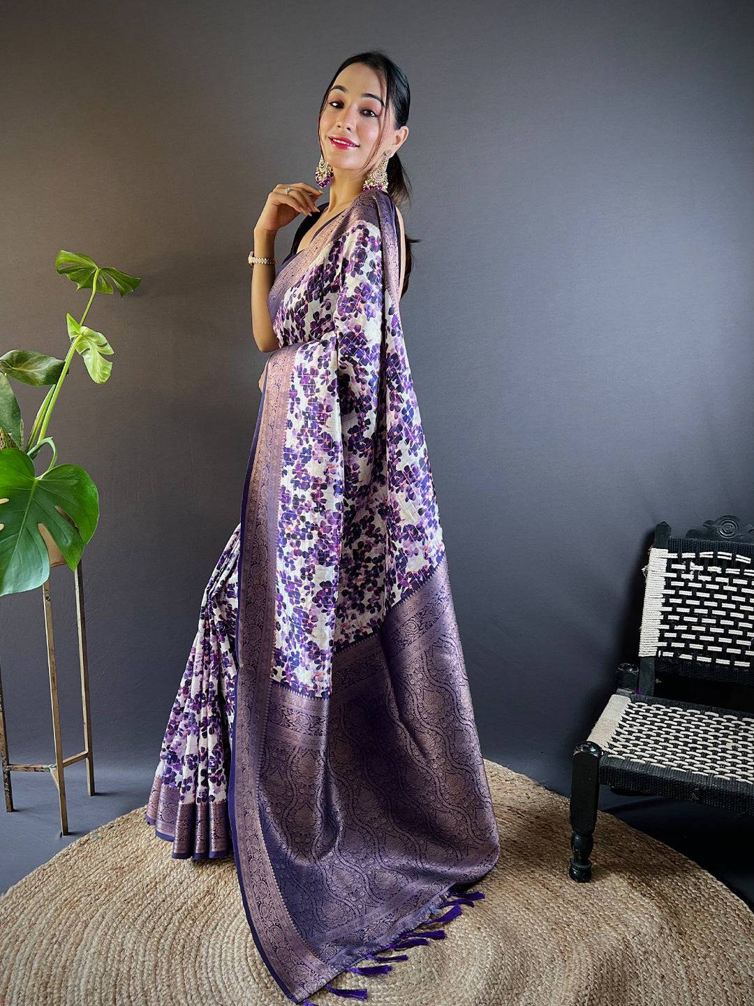 Radiant in Purple Floral Print Saree