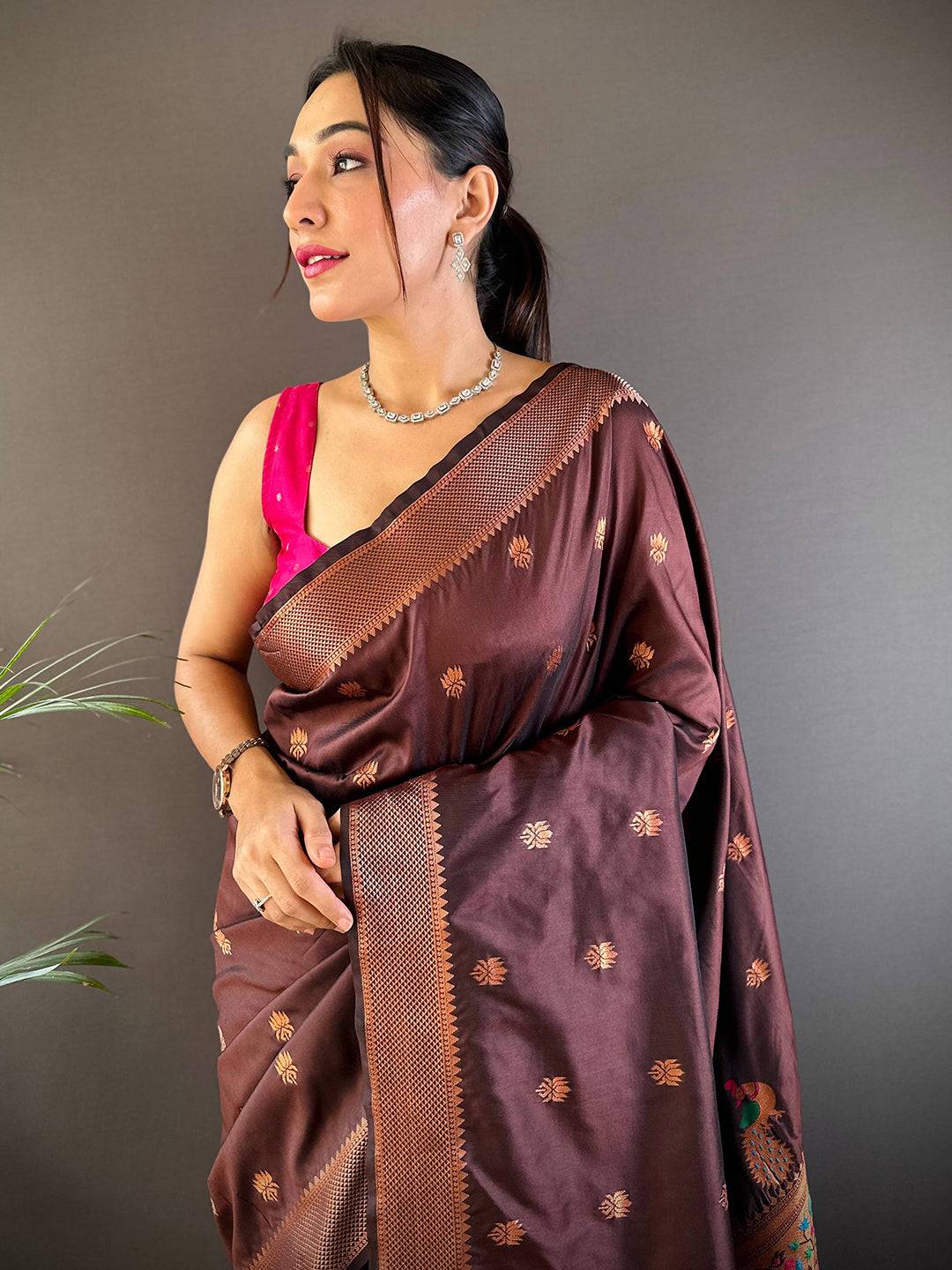 Copper Allure Soft Silk Brown Saree