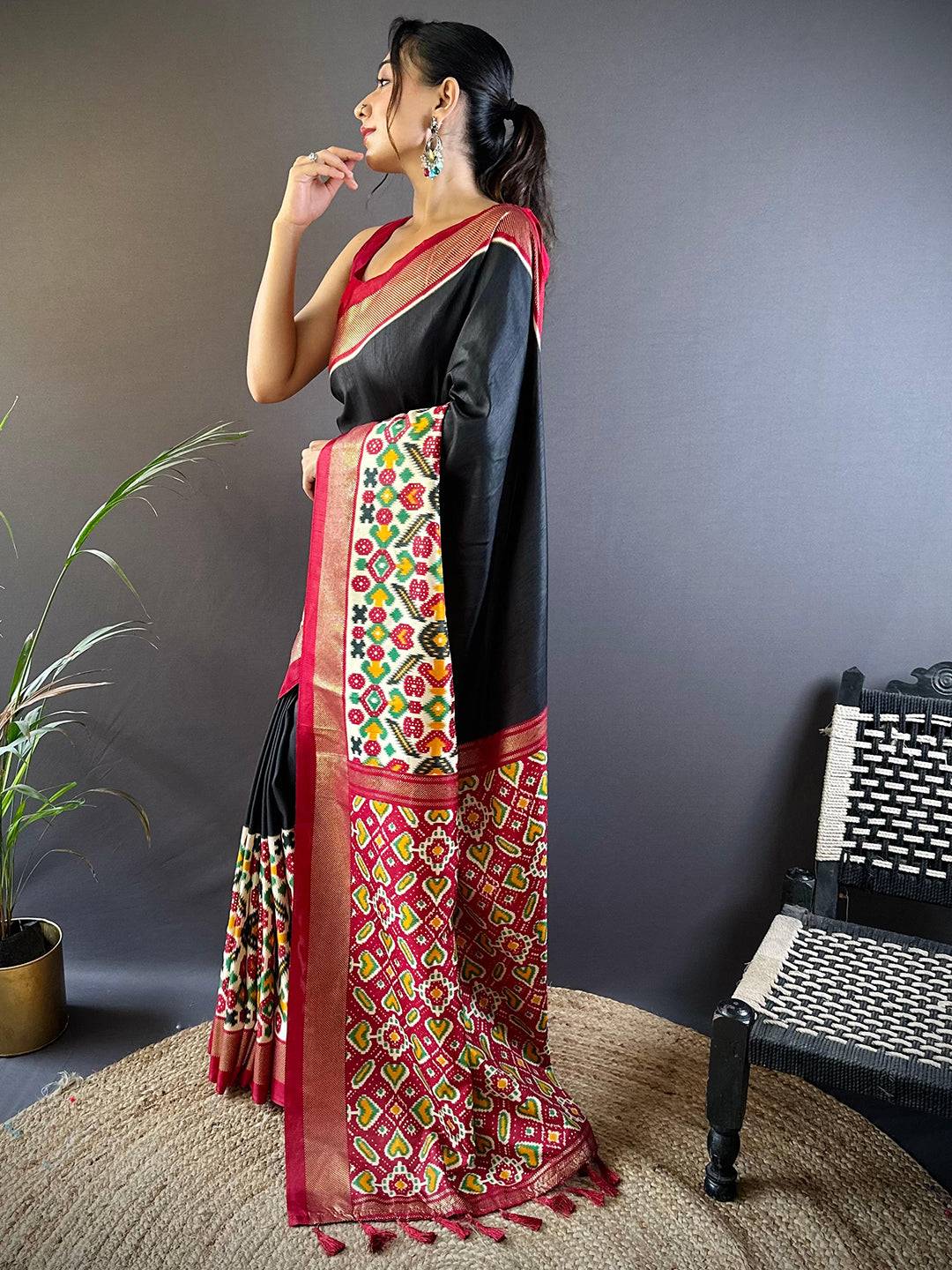 Black Patola Print Chanderi Saree