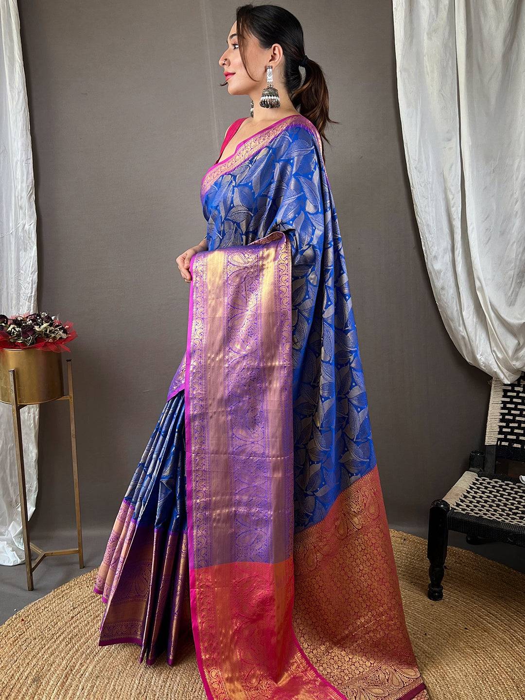 Vibrant Blue Banarasi Saree