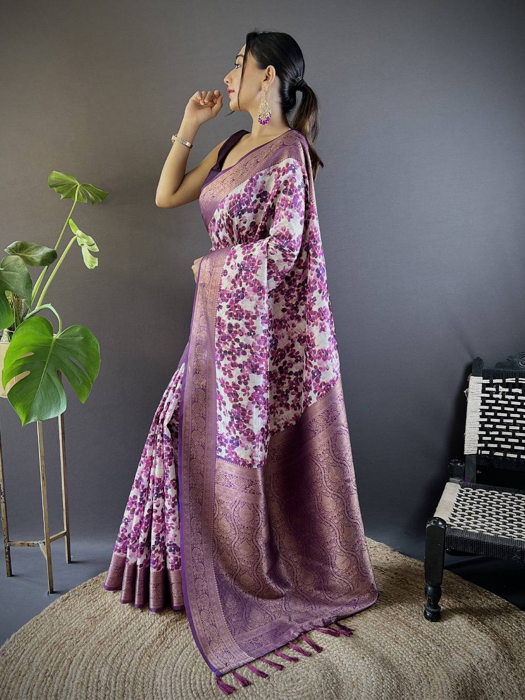 Radiant in Wine Floral Print Saree