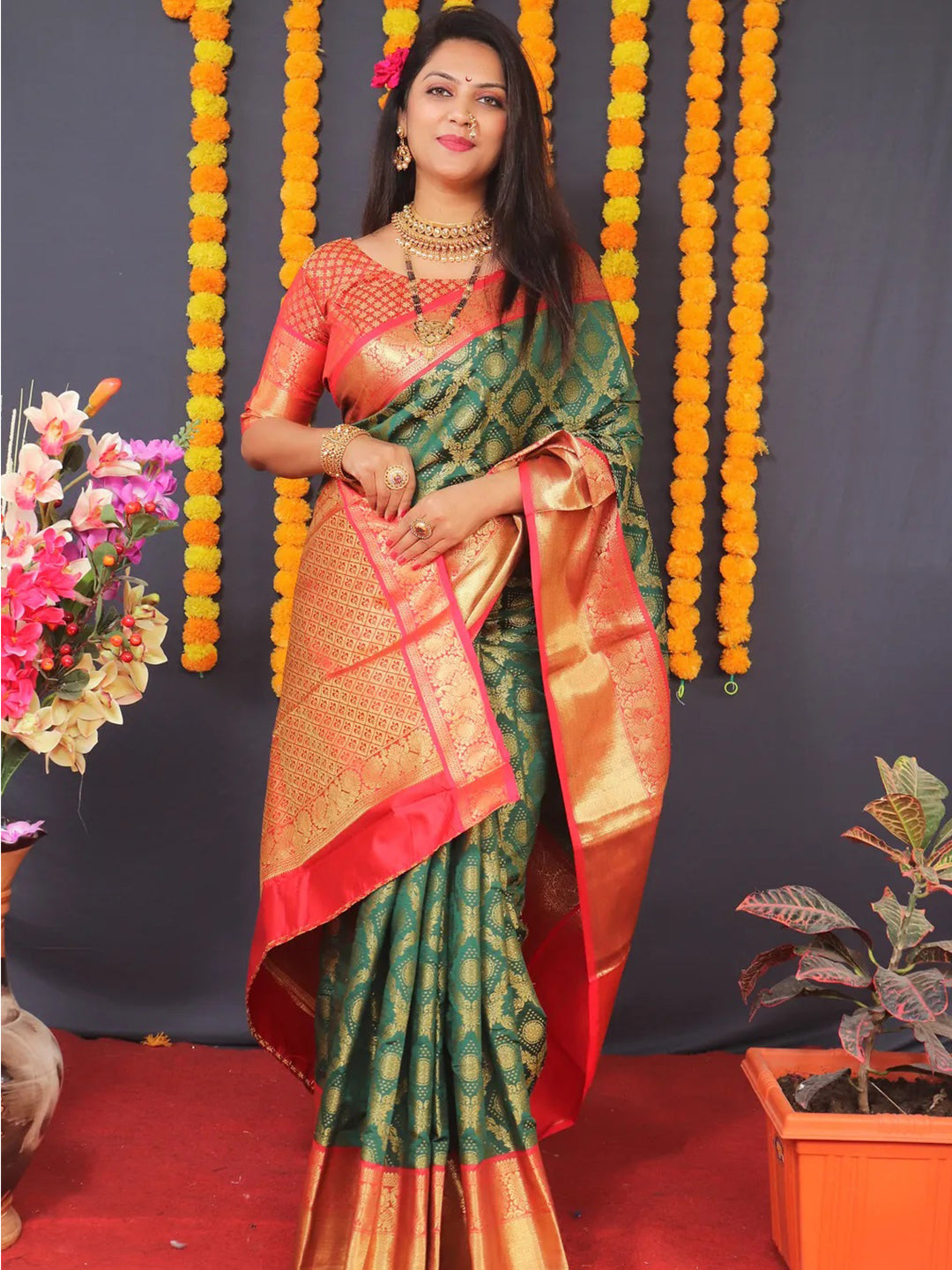 Green Banarasi Brocade Saree