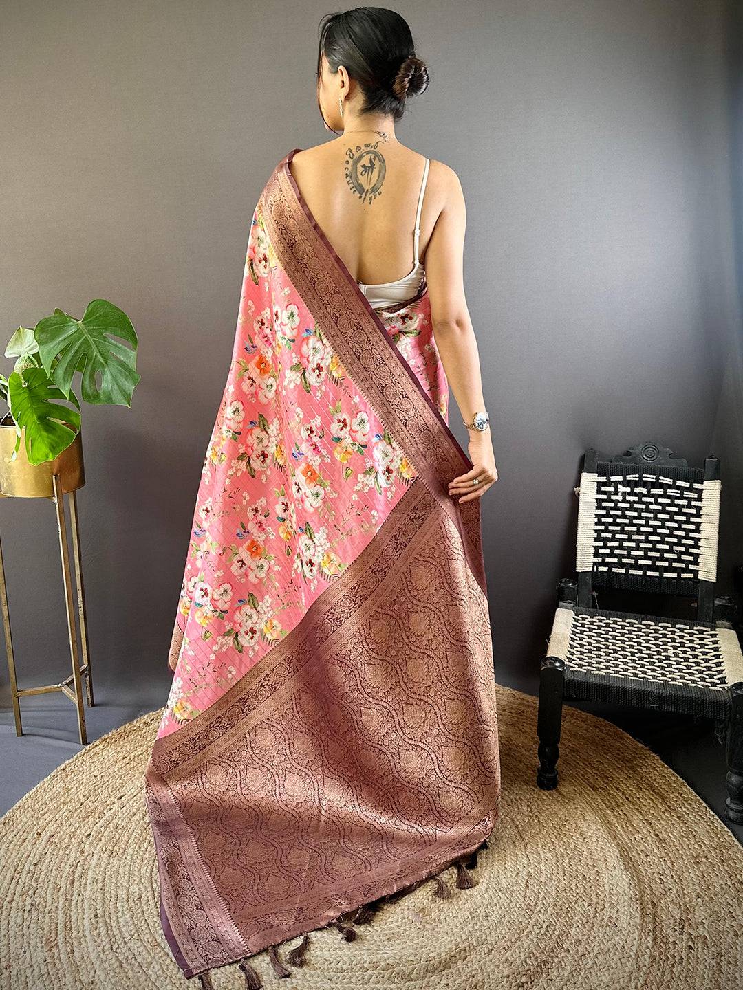 Blush Radiance Pink Floral Saree