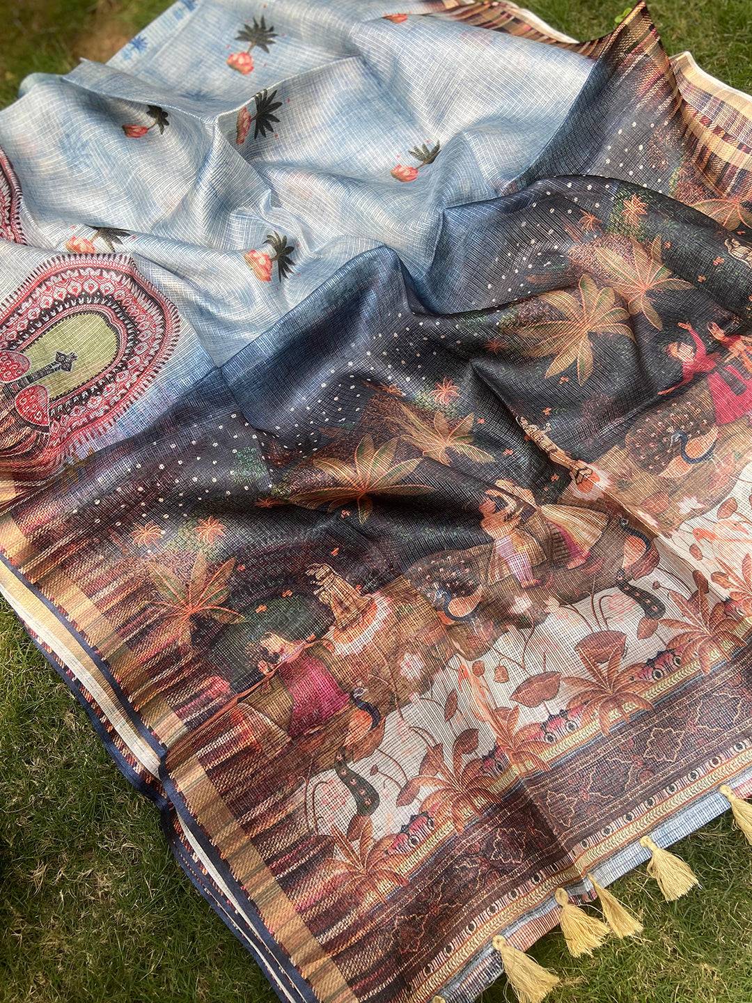 Kota Doriya Silk Saree With Kalamkari Prints & Rich Pallu