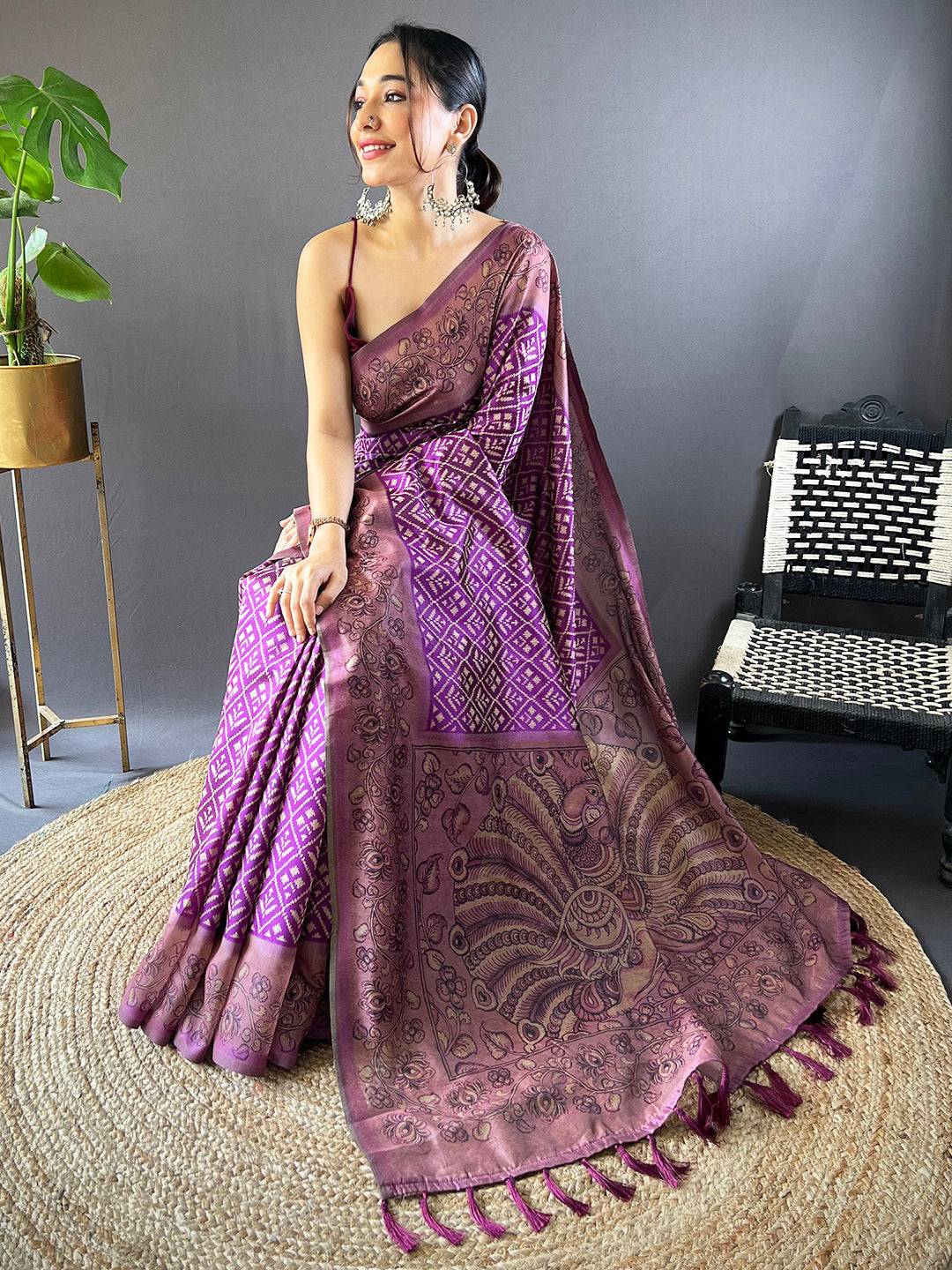 Purple Patola Kalamkari Saree